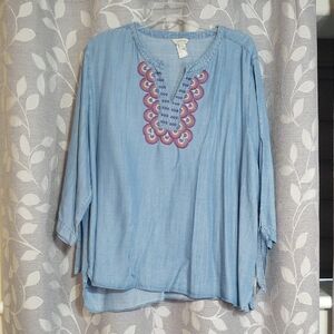 Multiples Light Blue Embroidered Blouse size 3X